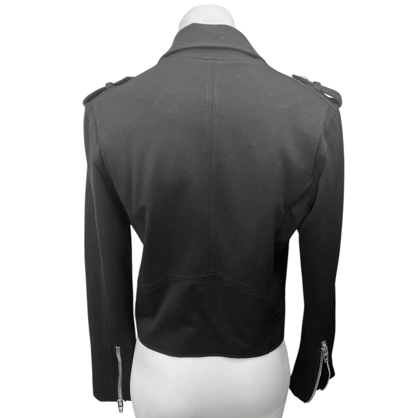 BlankNYC Women's Black Knit Asymmetrical Zip Up Collar Moto Biker Coat Jacket S