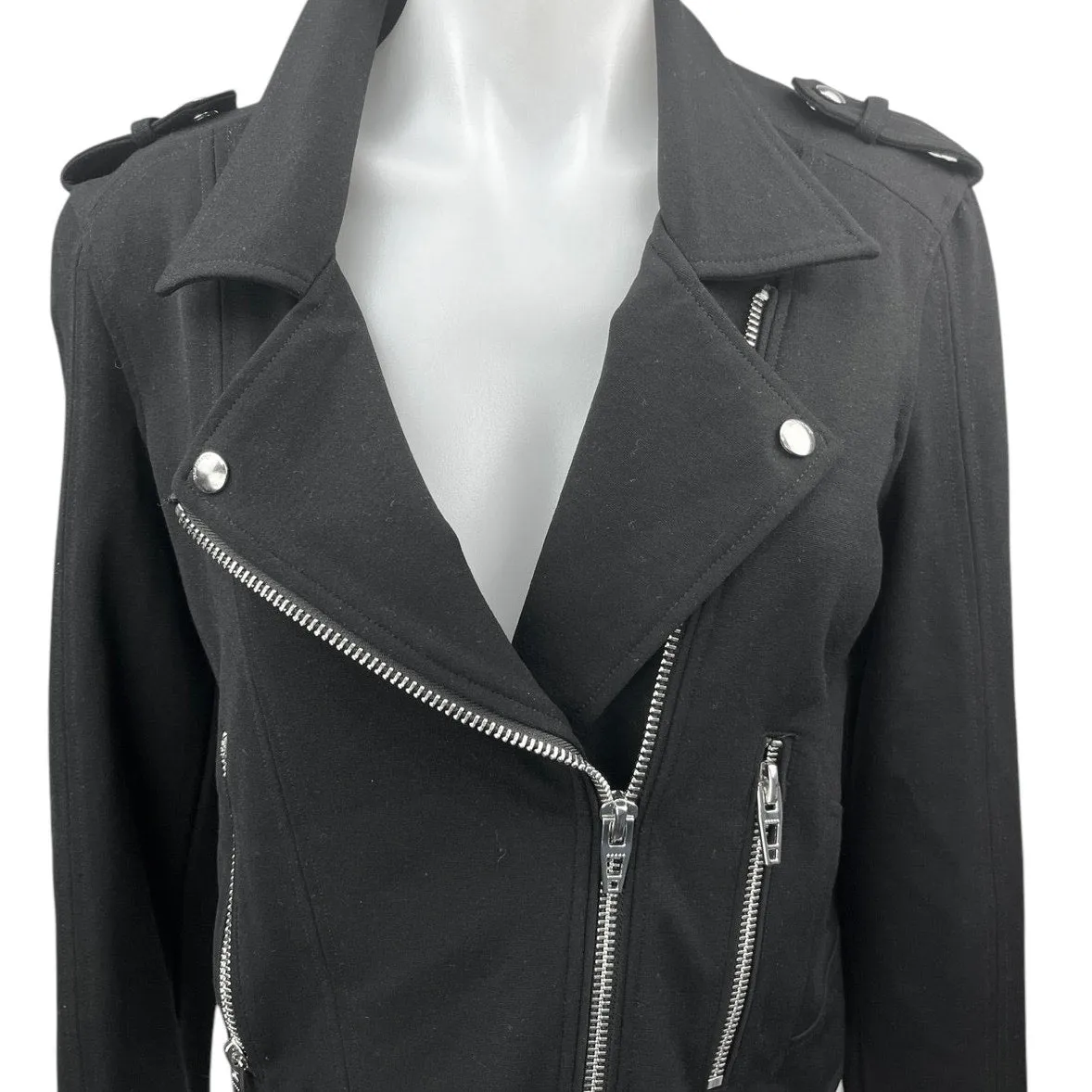 BlankNYC Women's Black Knit Asymmetrical Zip Up Collar Moto Biker Coat Jacket S