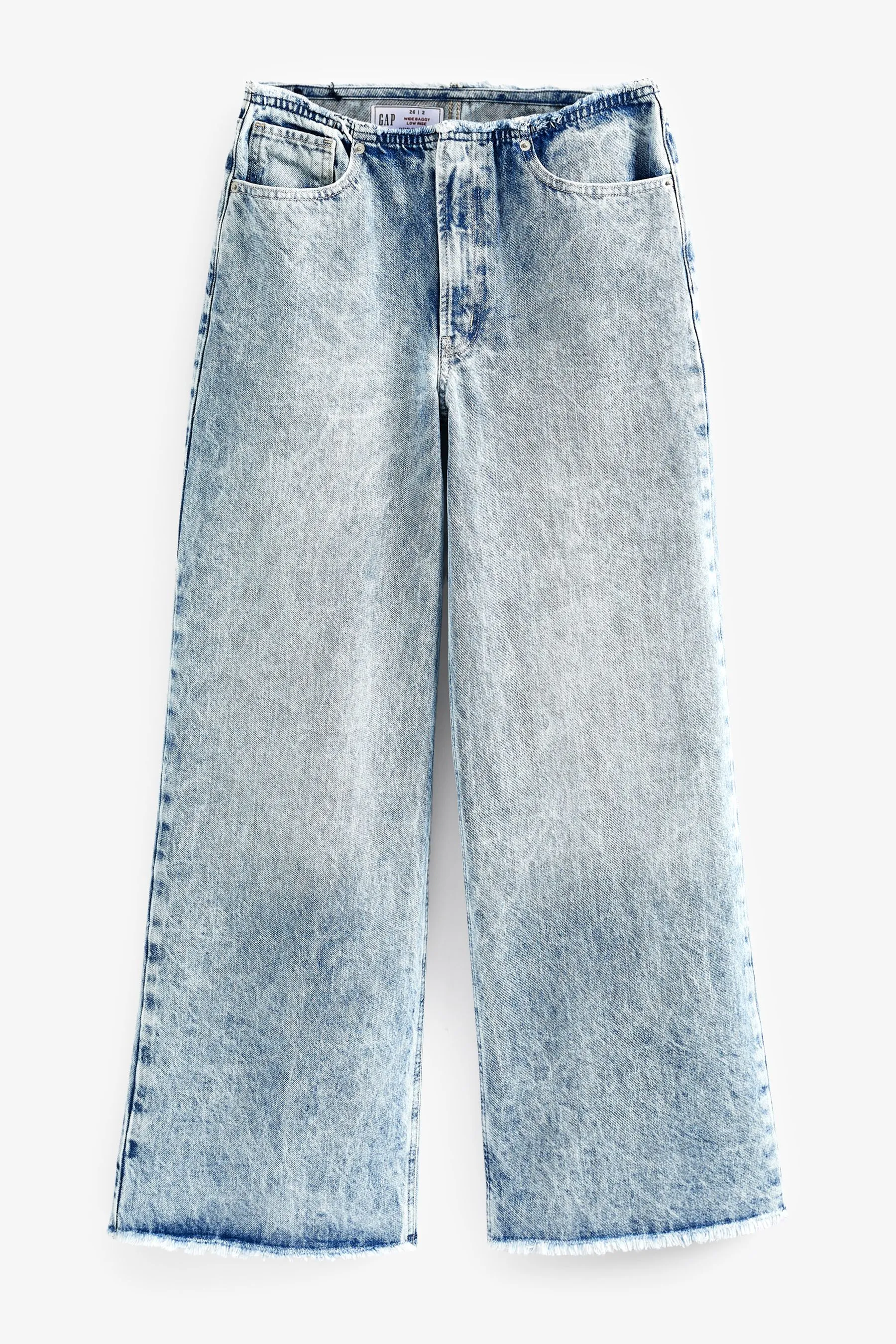 Blue Acid Wash Low Rise Wide Leg Loose Jeans