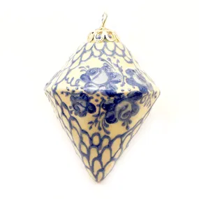 Blue Designs on White Background Diamon Ceramic Ornament