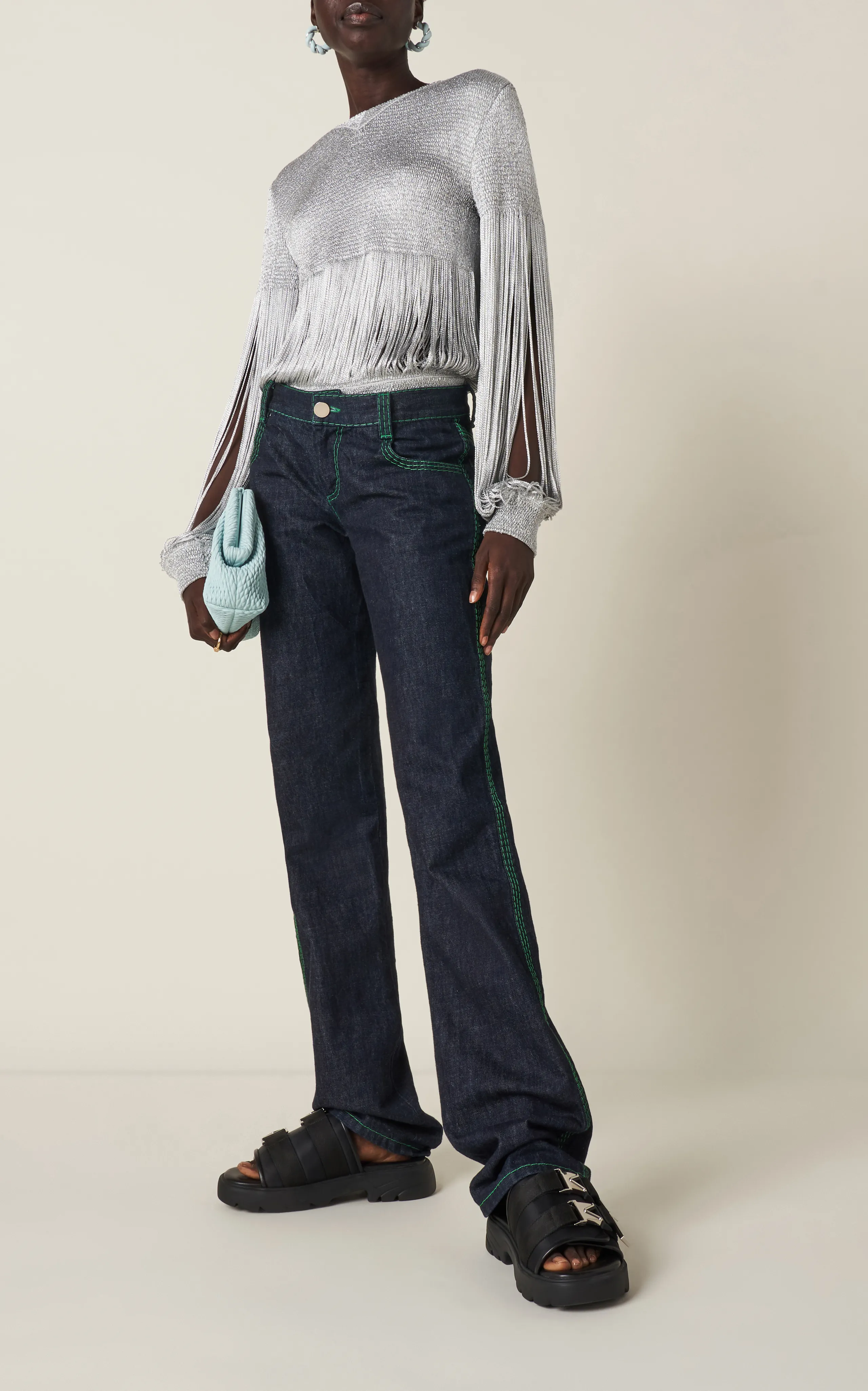 Bottega Veneta Embroidered Rigid Low-Rise Flared-Leg Jeans