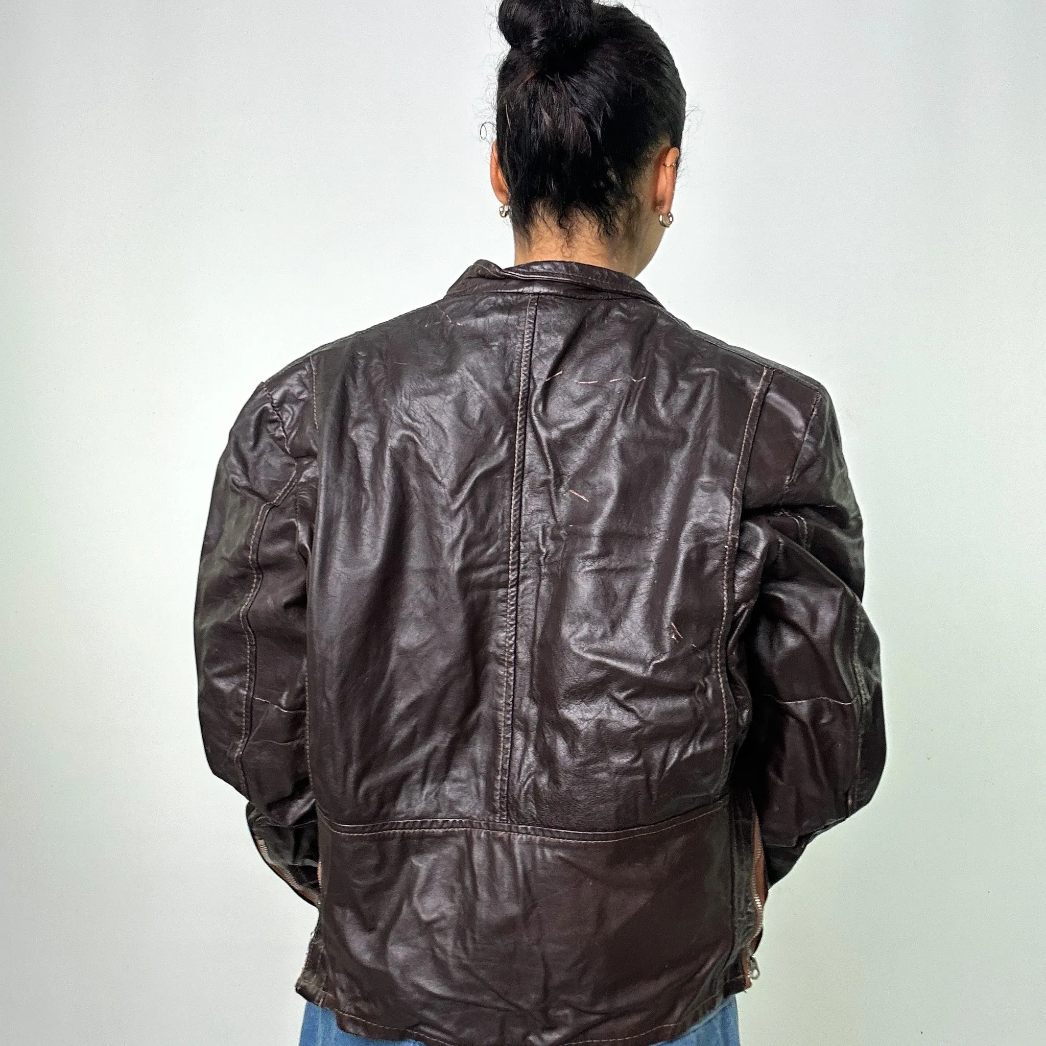 BROWN VINTAGE BEAU BREED LEATHER JACKET COAT (