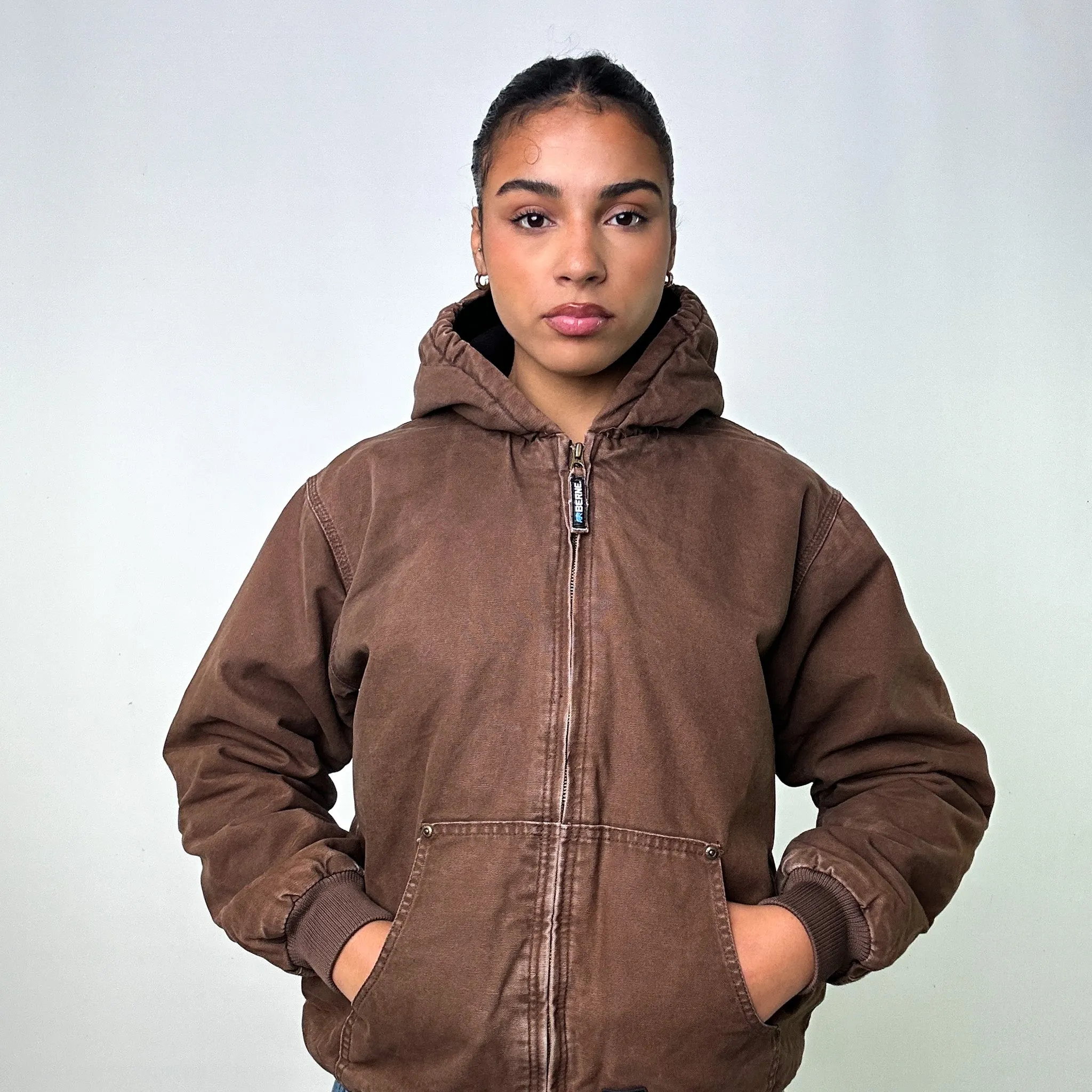 BROWN VINTAGE BERNE CANVAS ACTIVE WORKWEAR JACKET COAT (