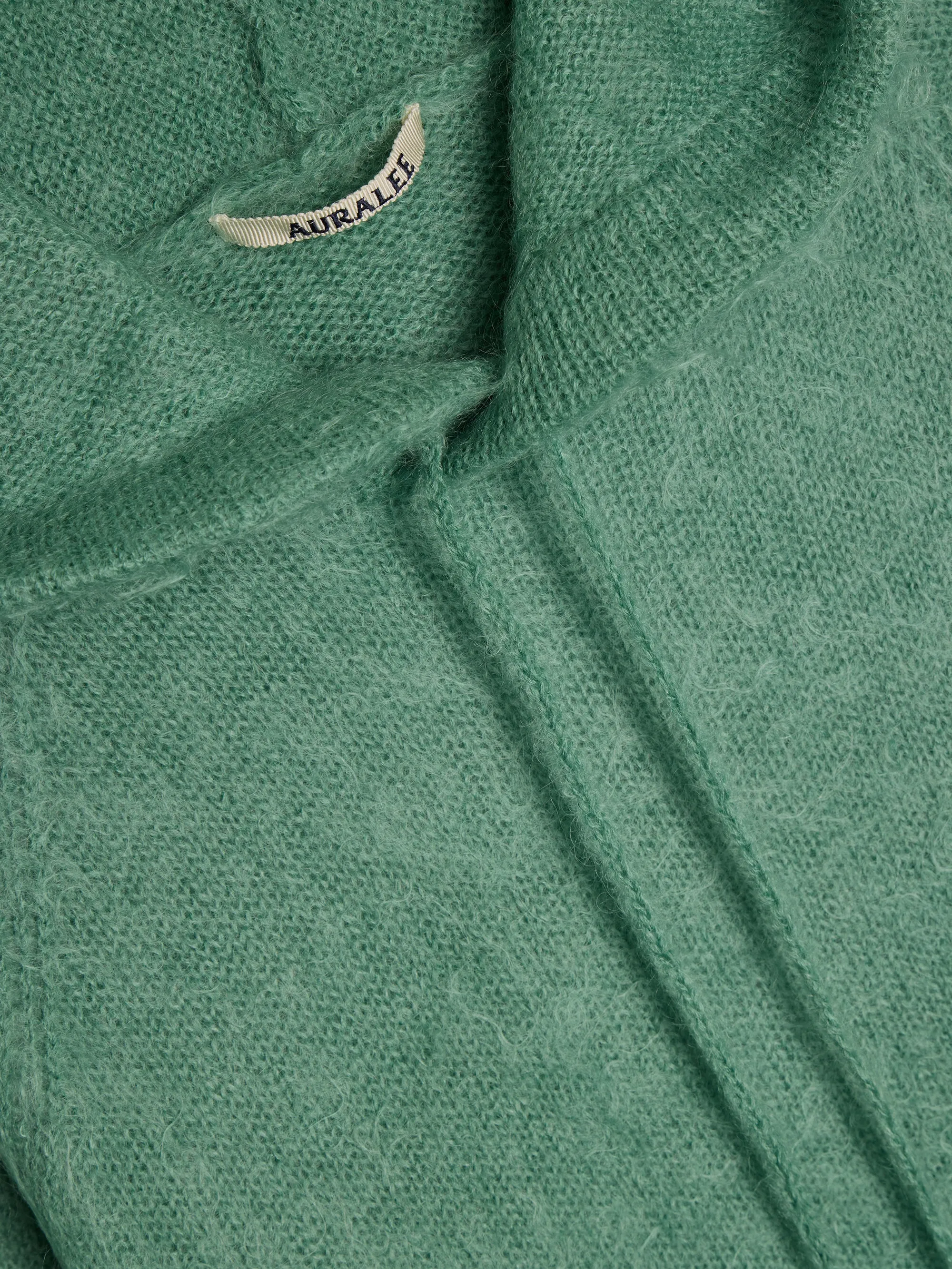 Brushed Super Kid Mohair Knit Hoodie, Jade Green