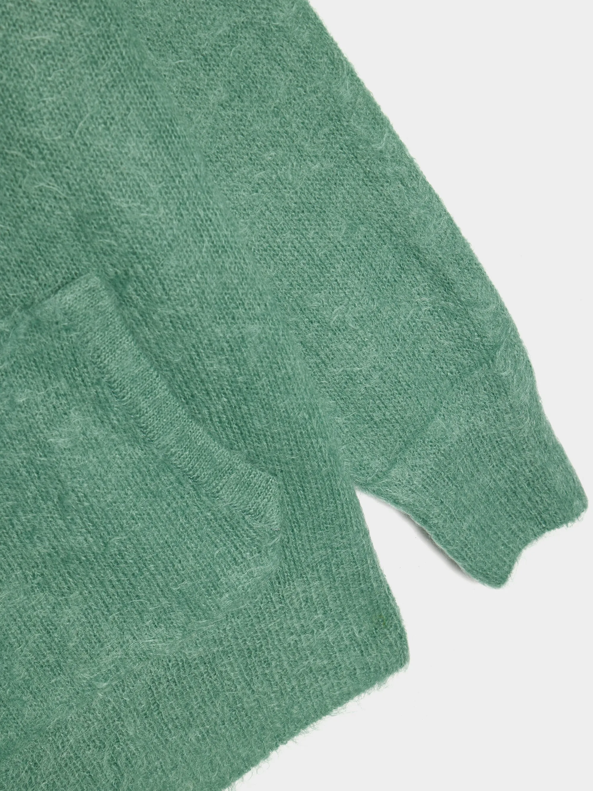 Brushed Super Kid Mohair Knit Hoodie, Jade Green