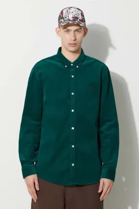 Carhartt WIP corduroy shirt Longsleeve Madison Fine Cord Shirt green color I030580.1ZUXX