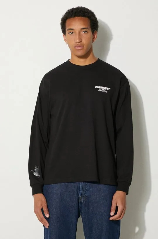 Carhartt WIP cotton longsleeve top Ducks black color with a print I033663.89XX