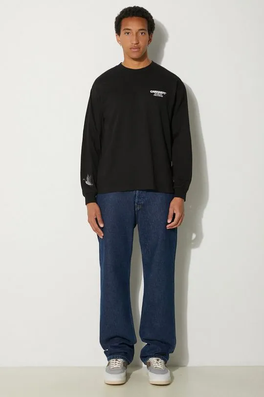 Carhartt WIP cotton longsleeve top Ducks black color with a print I033663.89XX