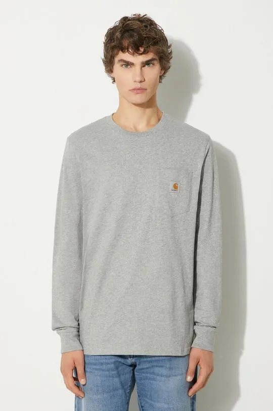 Carhartt WIP cotton longsleeve top Longsleeve Pocket gray color I030437.V6XX