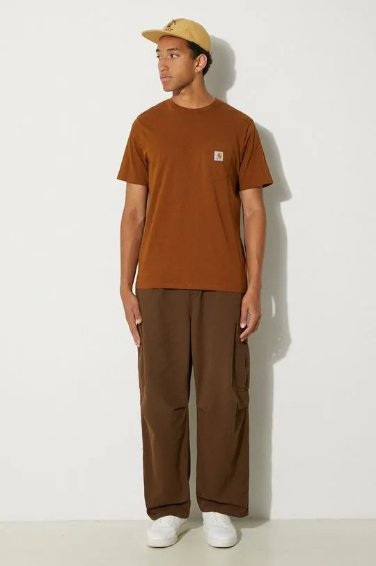 Carhartt WIP cotton t-shirt S/S Pocket men’s brown color smooth I030434.1NFXX