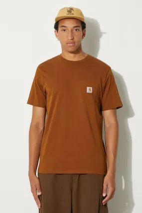 Carhartt WIP cotton t-shirt S/S Pocket men’s brown color smooth I030434.1NFXX