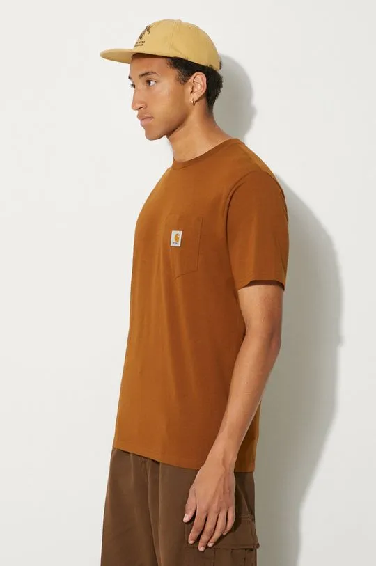 Carhartt WIP cotton t-shirt S/S Pocket men’s brown color smooth I030434.1NFXX