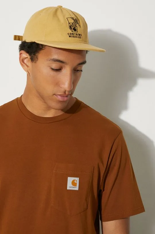 Carhartt WIP cotton t-shirt S/S Pocket men’s brown color smooth I030434.1NFXX