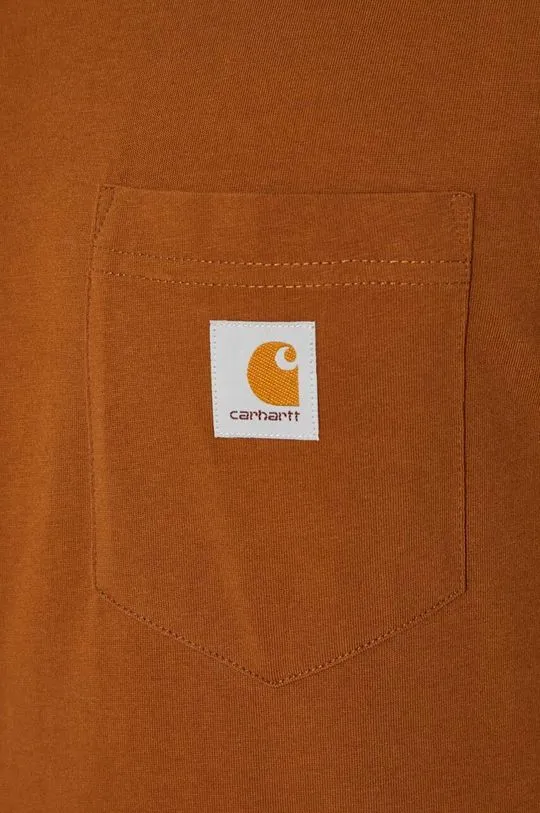 Carhartt WIP cotton t-shirt S/S Pocket men’s brown color smooth I030434.1NFXX