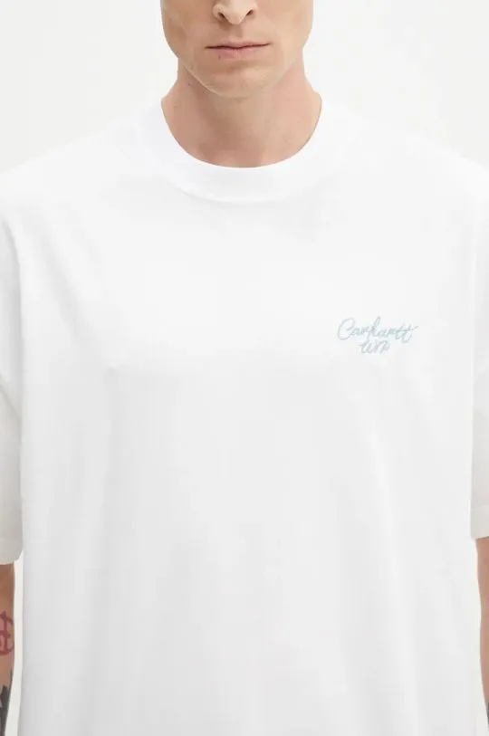 Carhartt WIP cotton t-shirt S/S Signature Script men’s white color with an application I033828.2JIXX