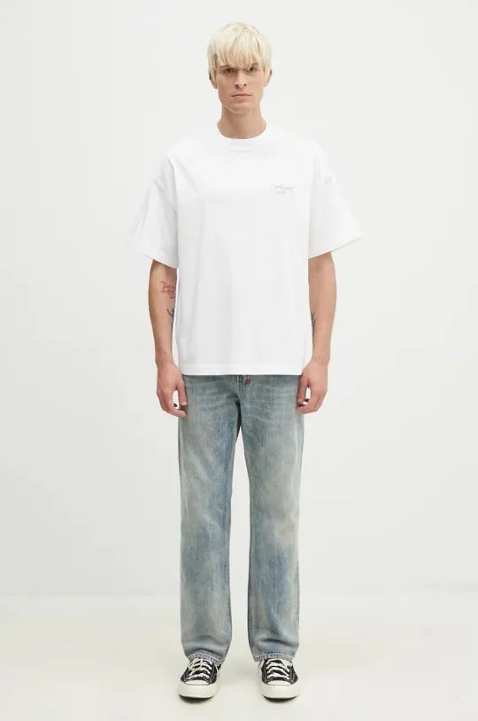 Carhartt WIP cotton t-shirt S/S Signature Script men’s white color with an application I033828.2JIXX