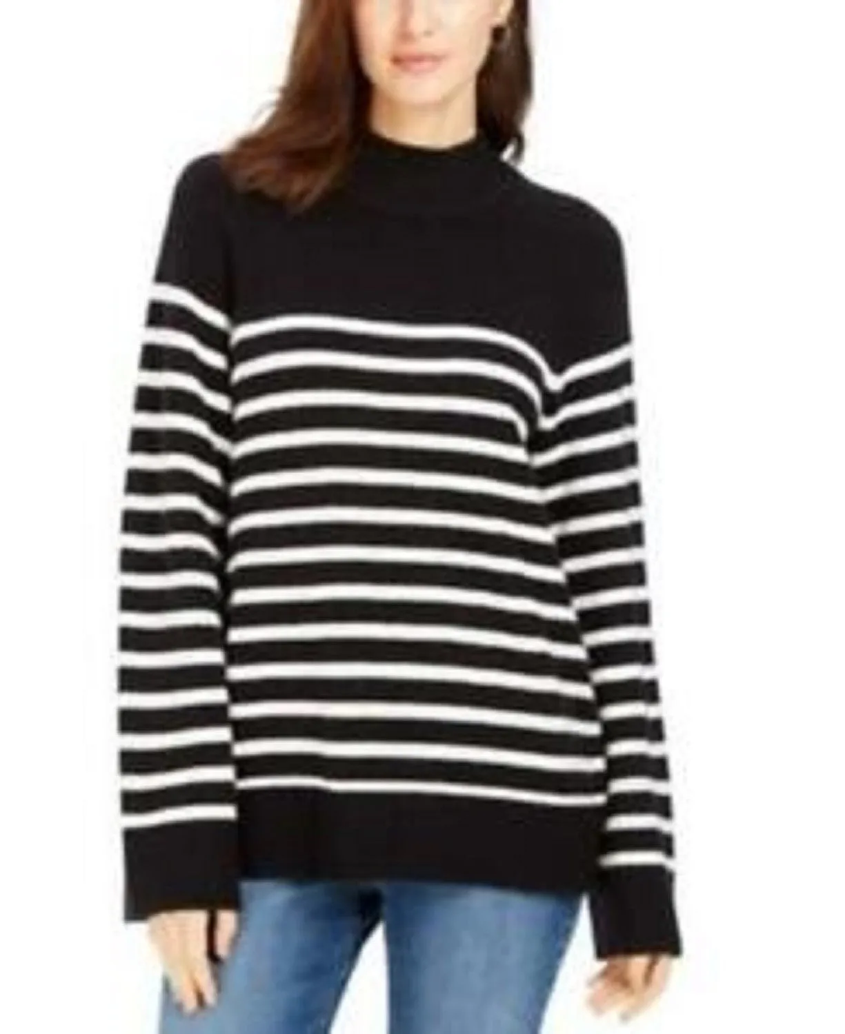 Charter Club Women's Striped Mockneck Sweater Black Size Extra Small