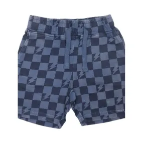 checkered denim enzyme short