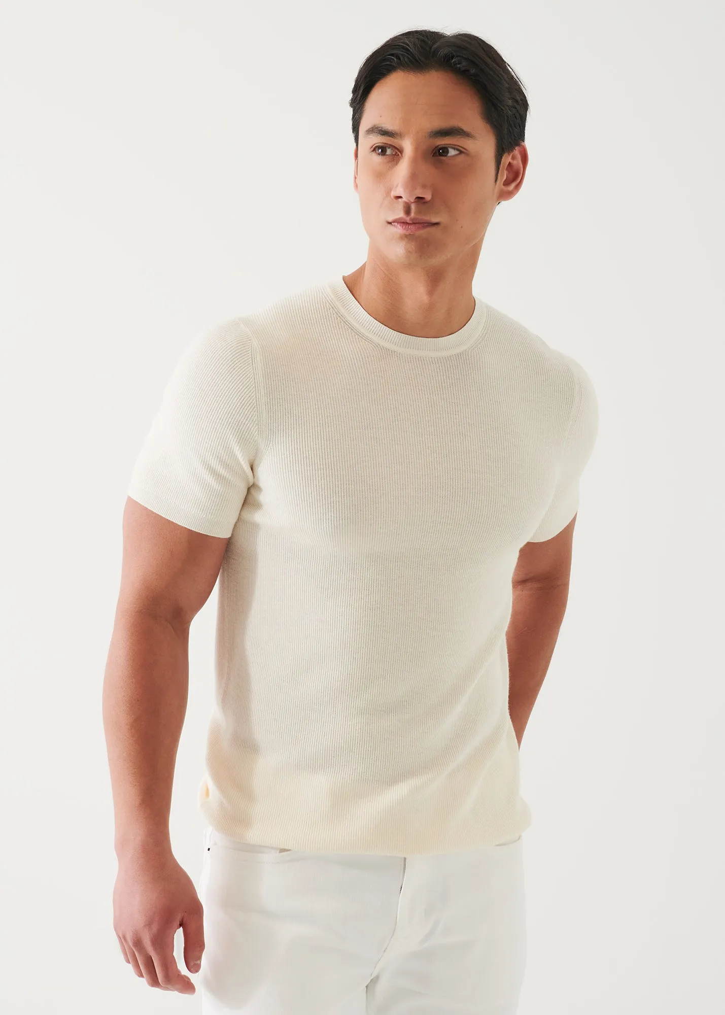 COTTON CASHMERE RIBBED CREWNECK