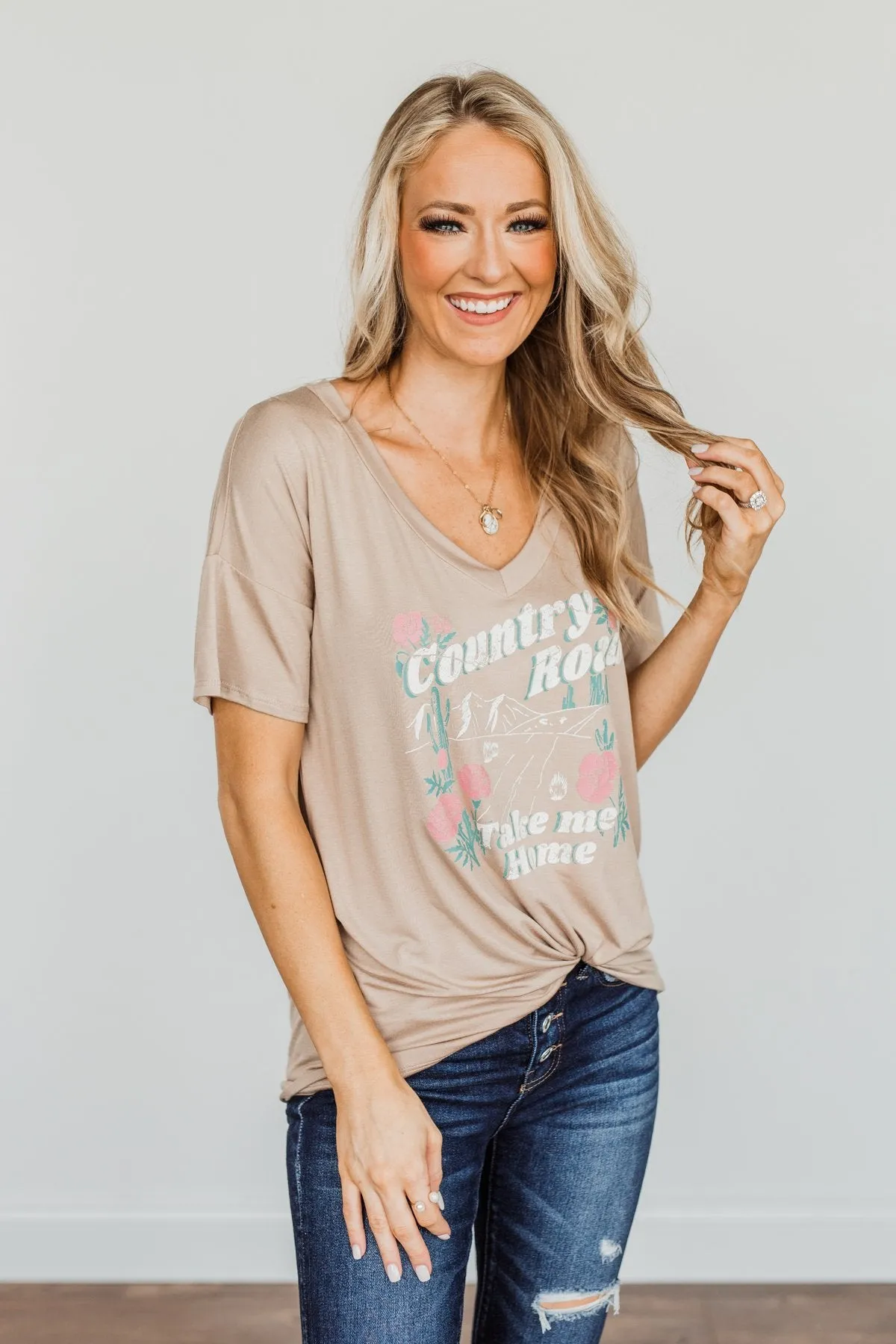 Country Road Take Me Home Graphic Tee- Tan