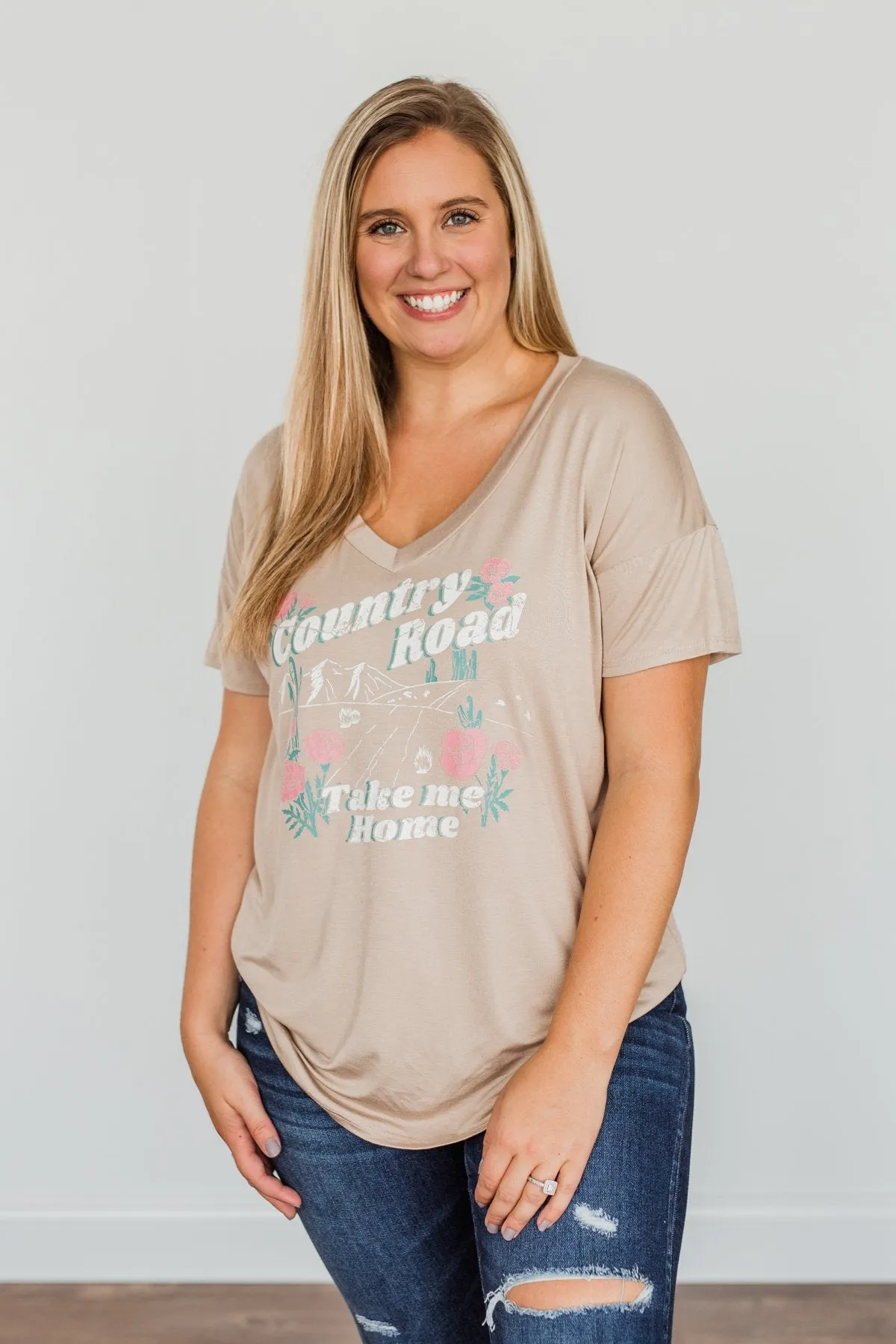 Country Road Take Me Home Graphic Tee- Tan