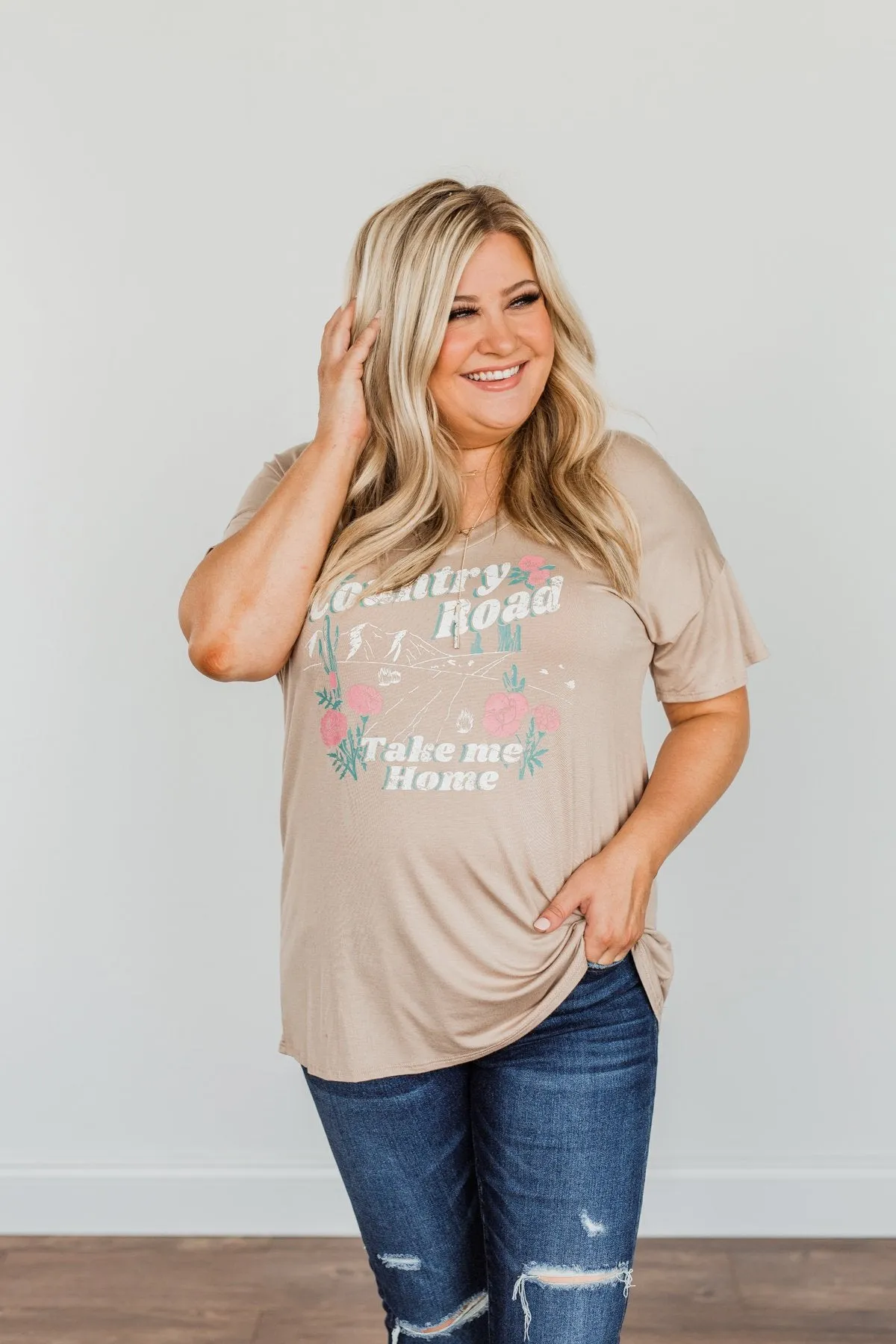 Country Road Take Me Home Graphic Tee- Tan