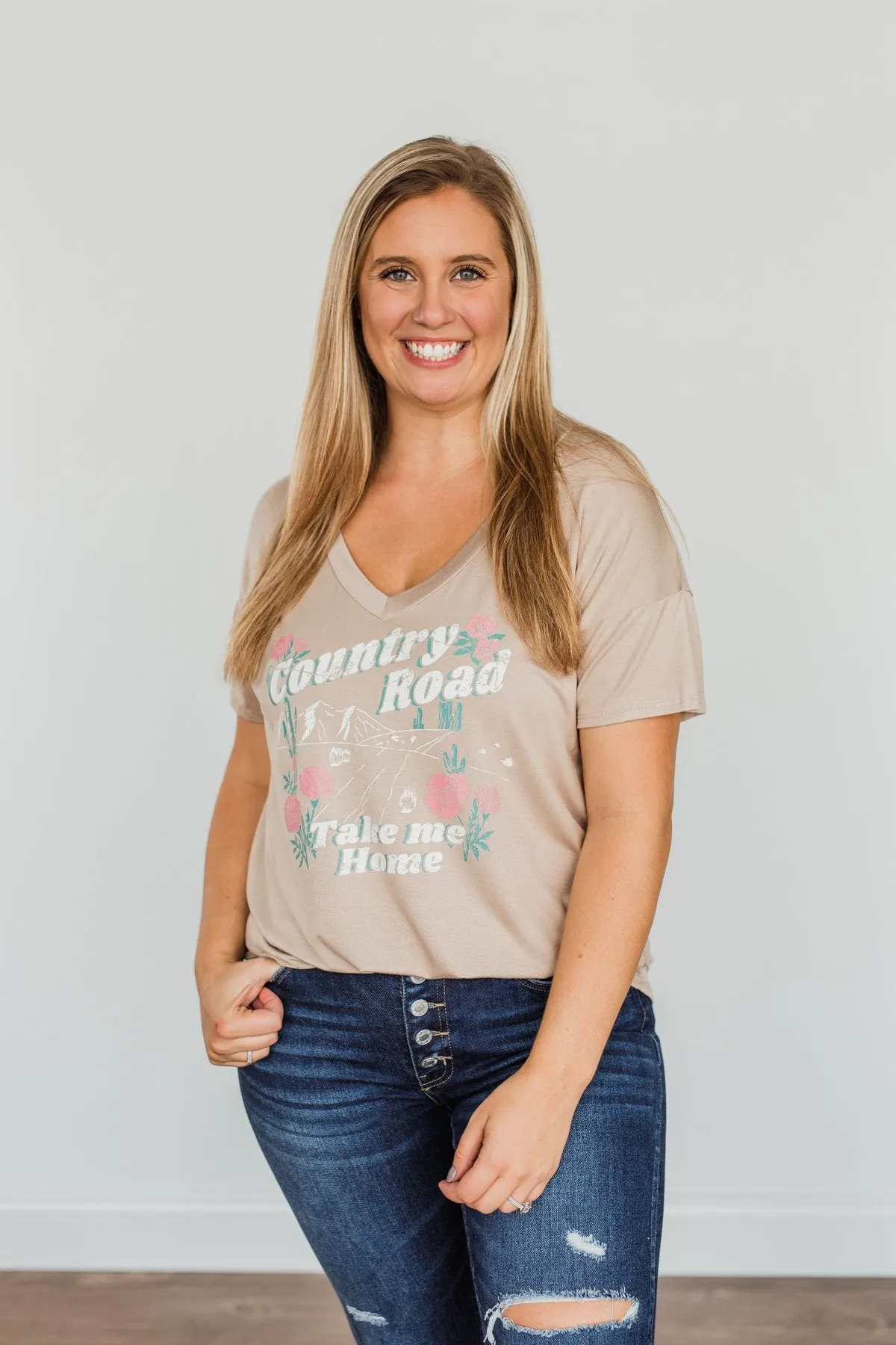 Country Road Take Me Home Graphic Tee- Tan