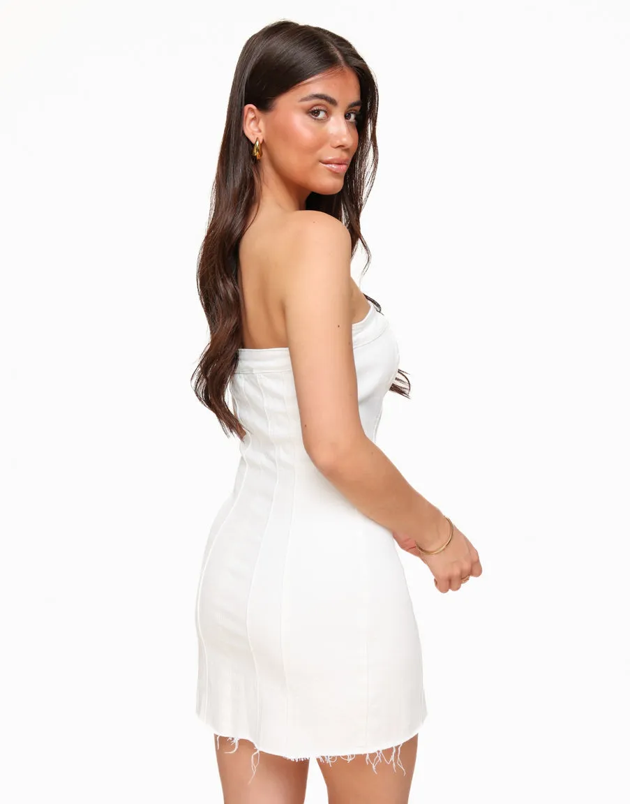 Creme Denim Strapless - Jurk