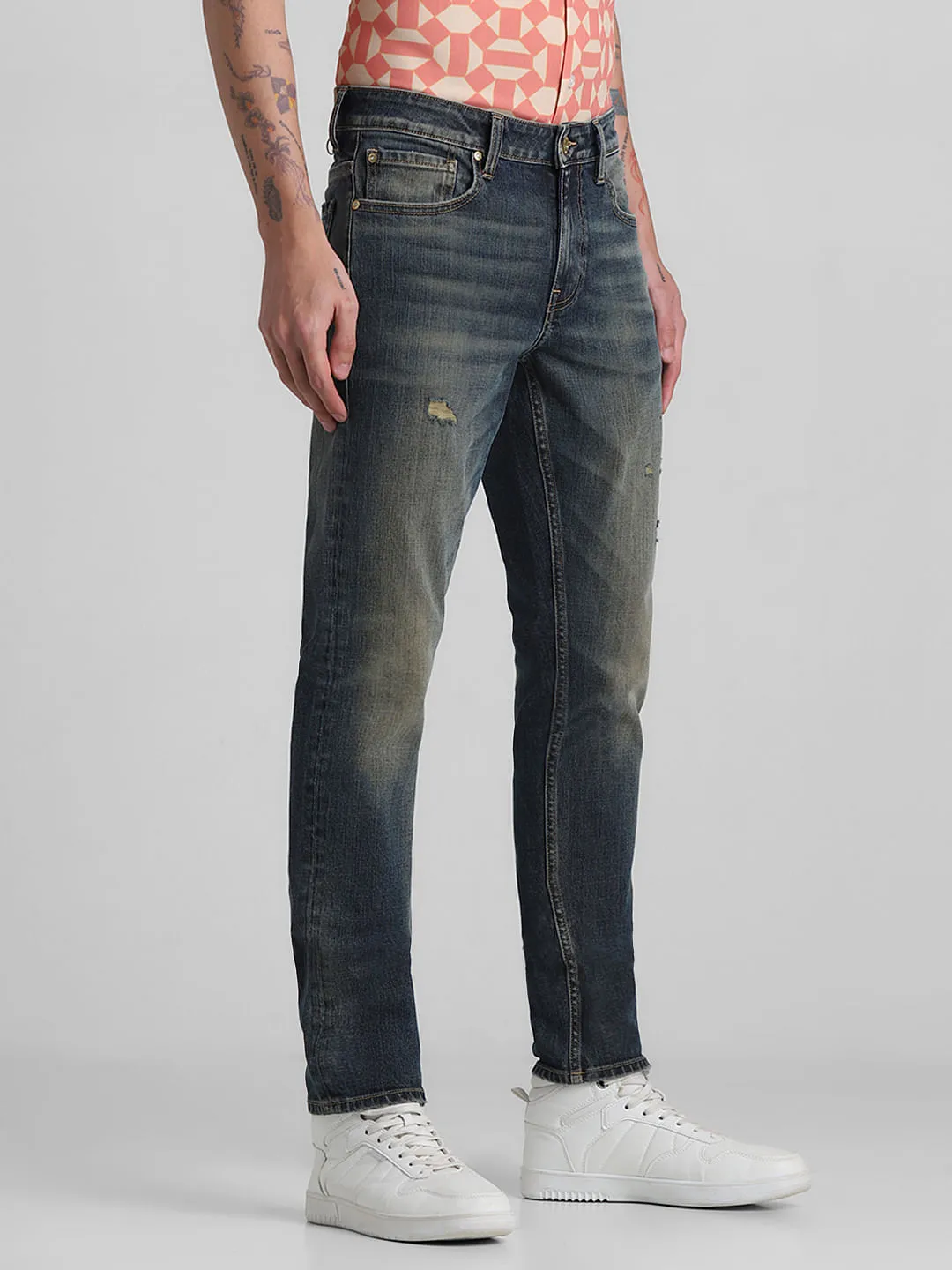 Dark Blue Low Rise Distressed Slim Fit Jeans