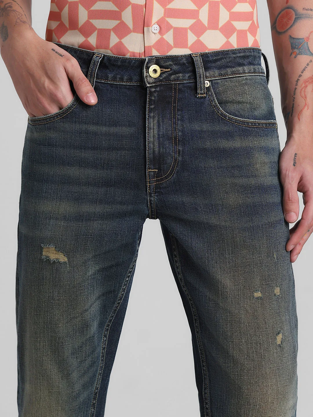 Dark Blue Low Rise Distressed Slim Fit Jeans