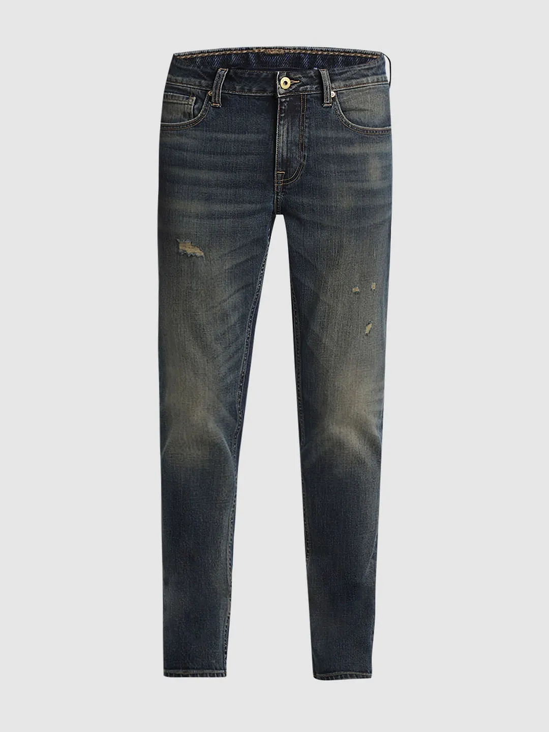 Dark Blue Low Rise Distressed Slim Fit Jeans