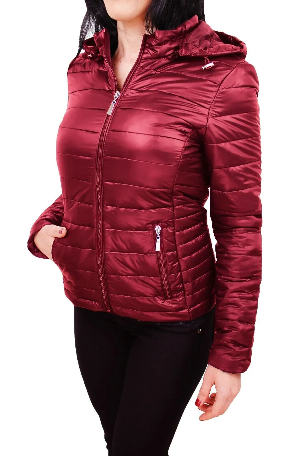 Diamond giacca piumino donna rosso 100 grammi bomber giubbino con cappuccio