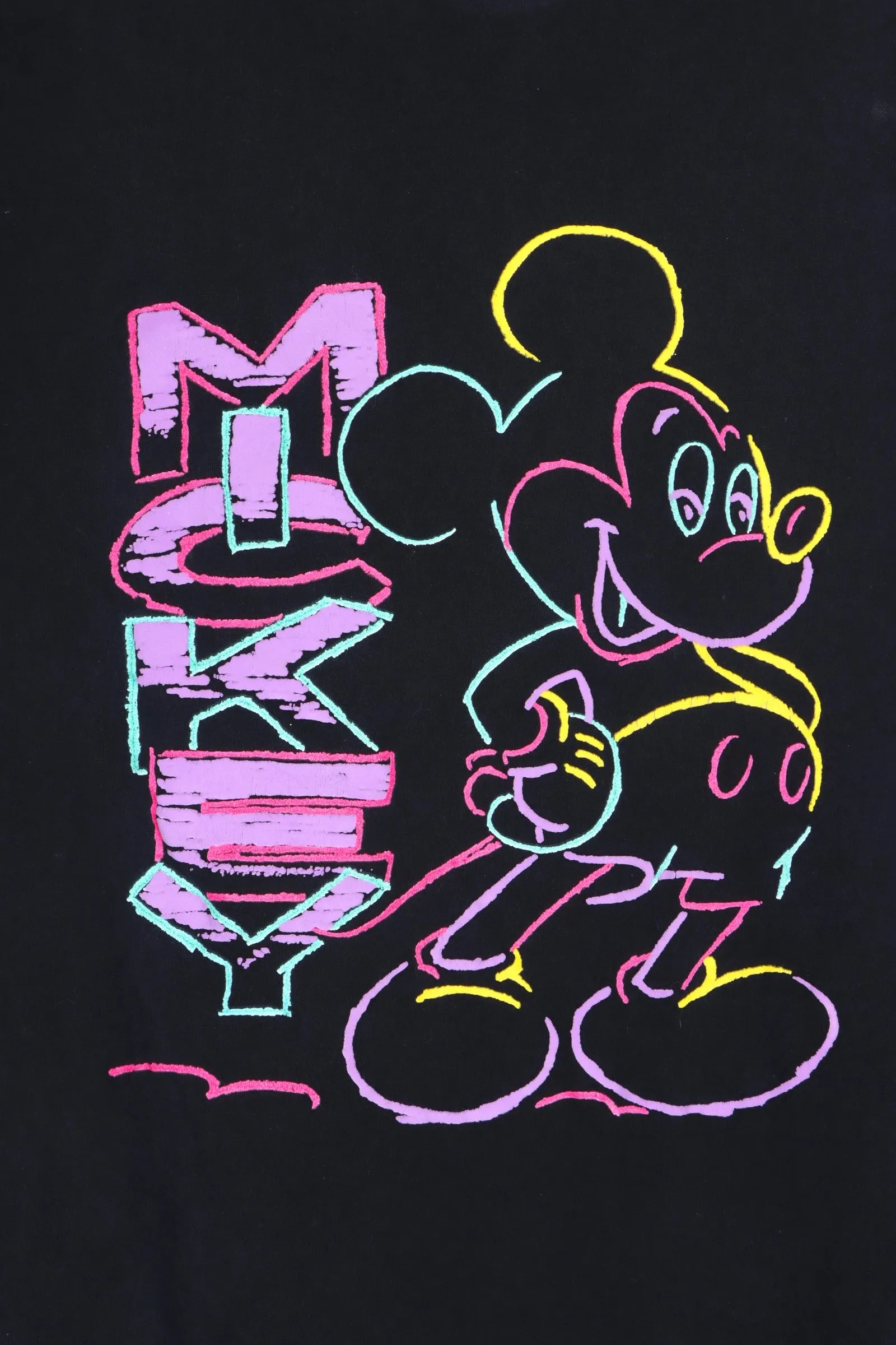 DISNEY 90s Classic Mickey Mouse Neon Black Boxy T-Shirt USA Made (M-L)