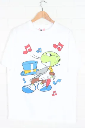 DISNEY Jiminy Cricket Give A Little Whistle Pinocchio Front Back T-Shirt USA Made (L)