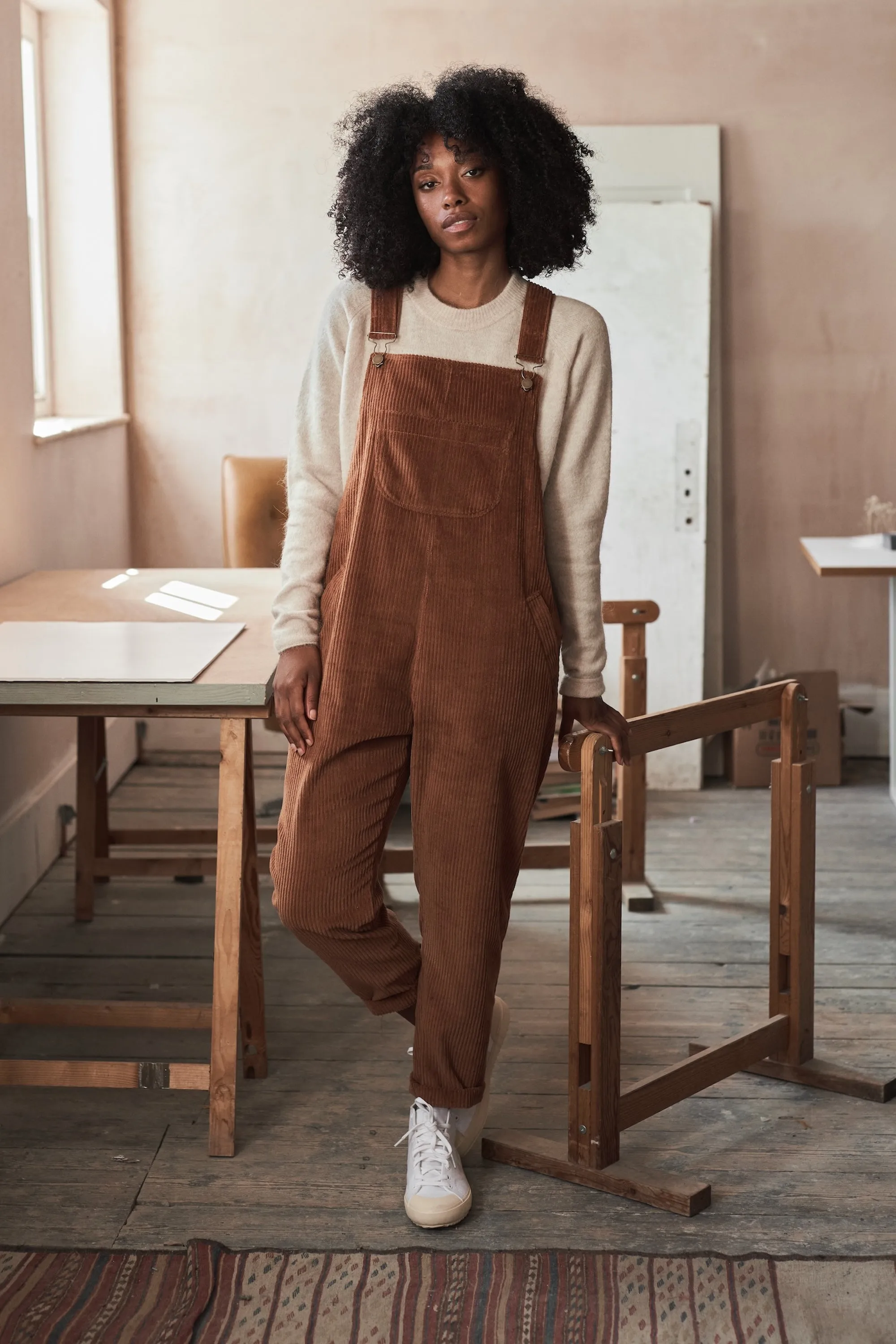 Doris Dungarees in Chocolate Brown Jumbo Cord