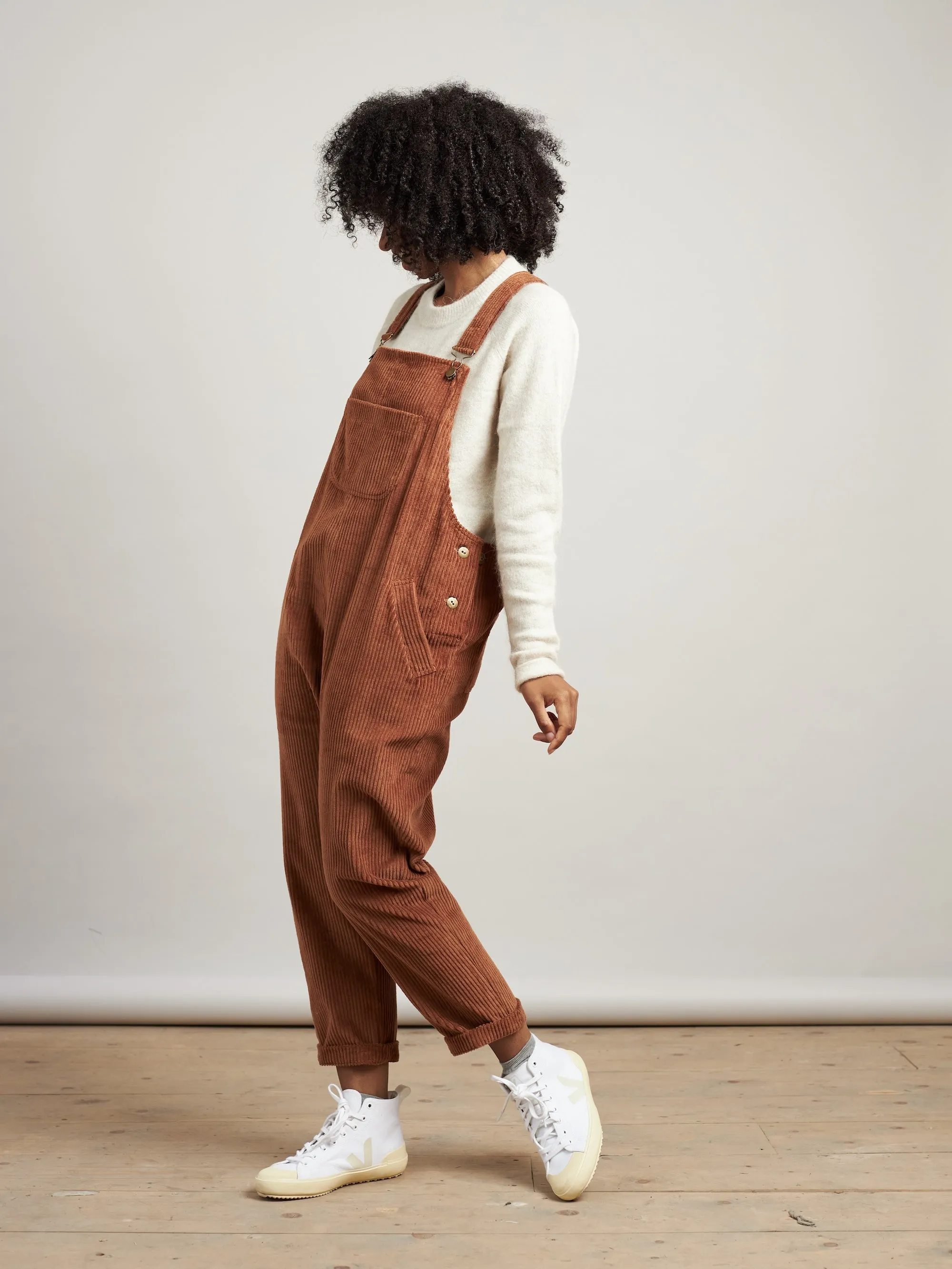 Doris Dungarees in Chocolate Brown Jumbo Cord