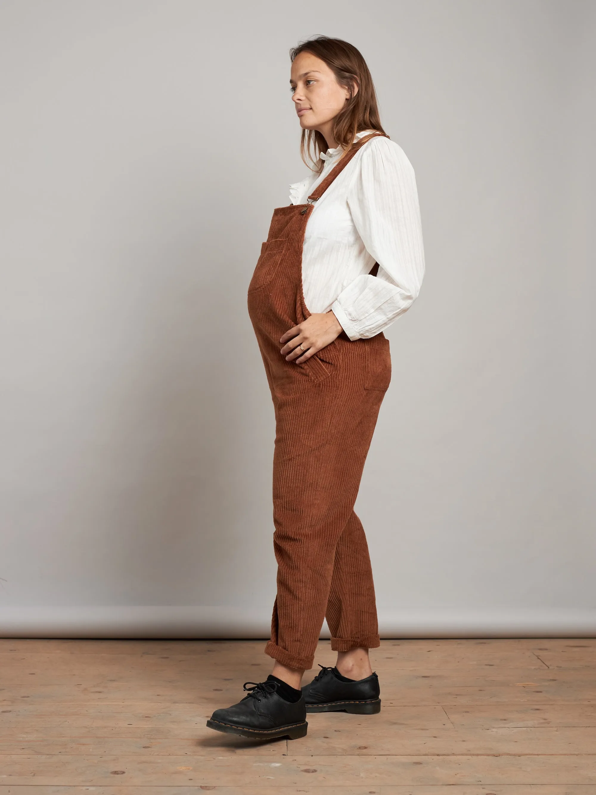 Doris Dungarees in Chocolate Brown Jumbo Cord