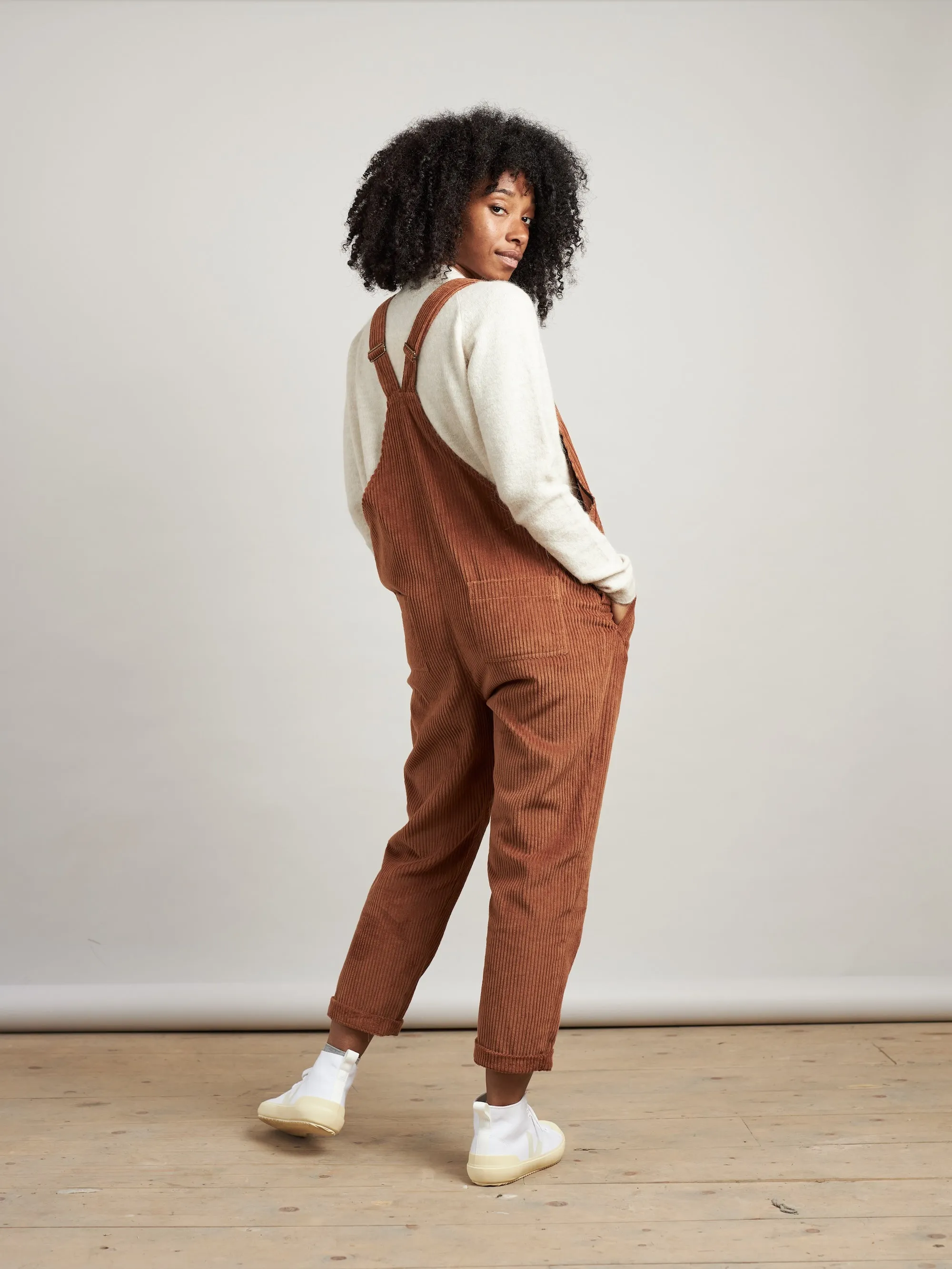 Doris Dungarees in Chocolate Brown Jumbo Cord