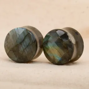 Double-Flared Faceted Stone Plugs - Labradorite (3/4)