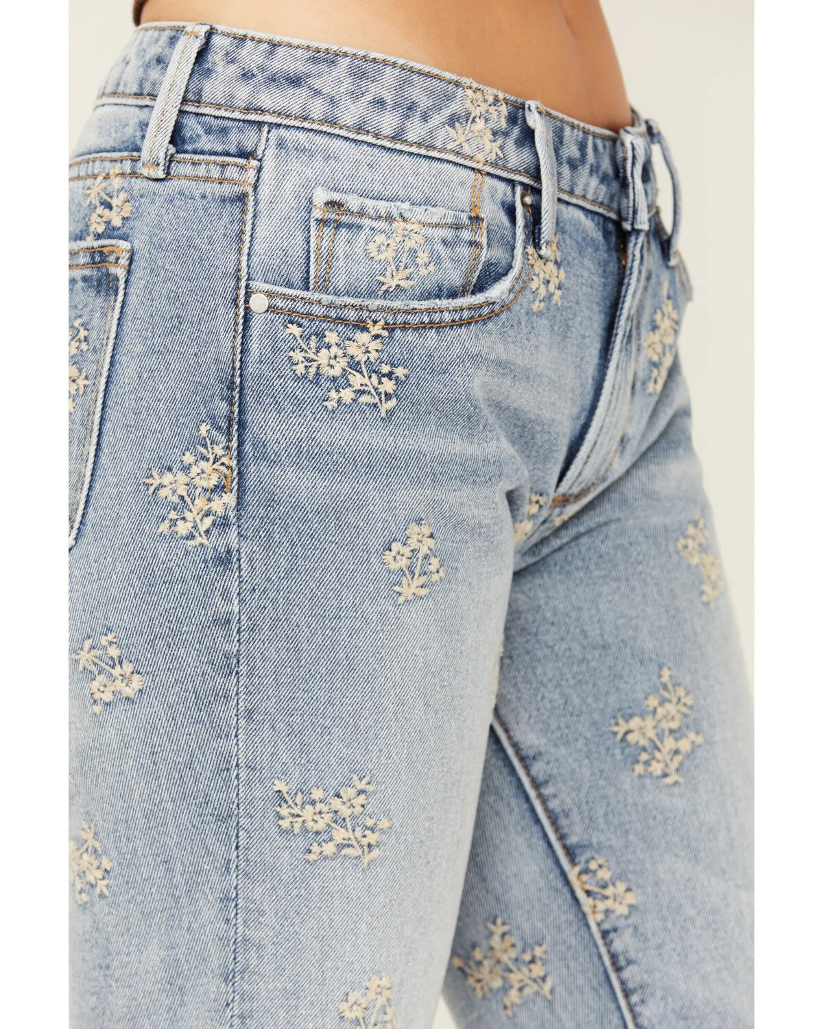 Driftwood Women's Eva Light Wash Low Rise Floral Flare Jeans