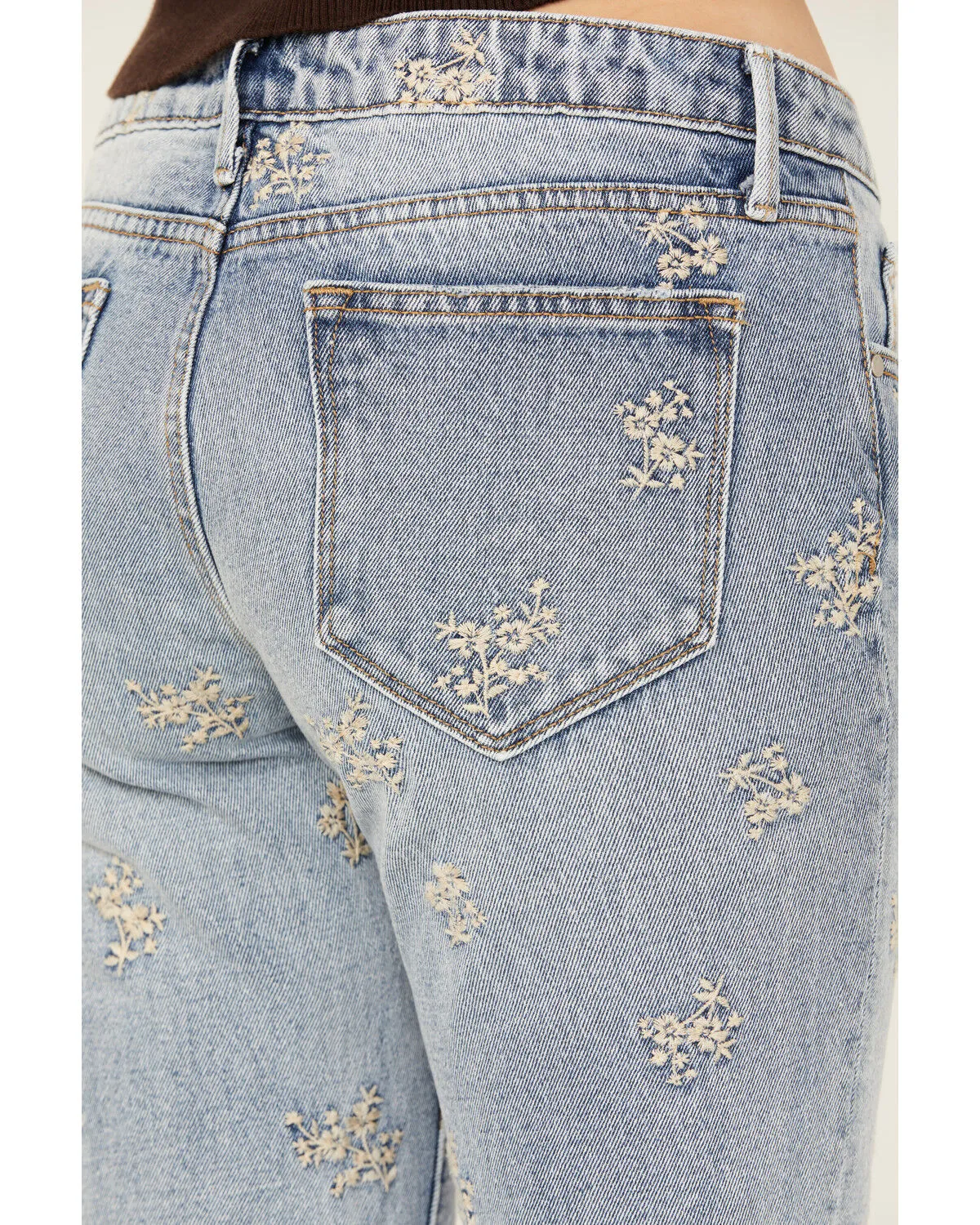 Driftwood Women's Eva Light Wash Low Rise Floral Flare Jeans