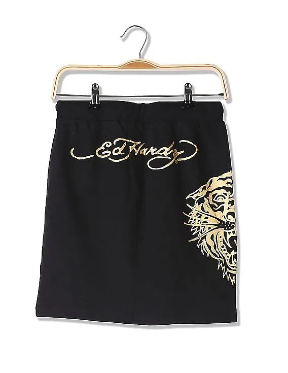 EdHardy Women Drawstring Printed Mini Skirt