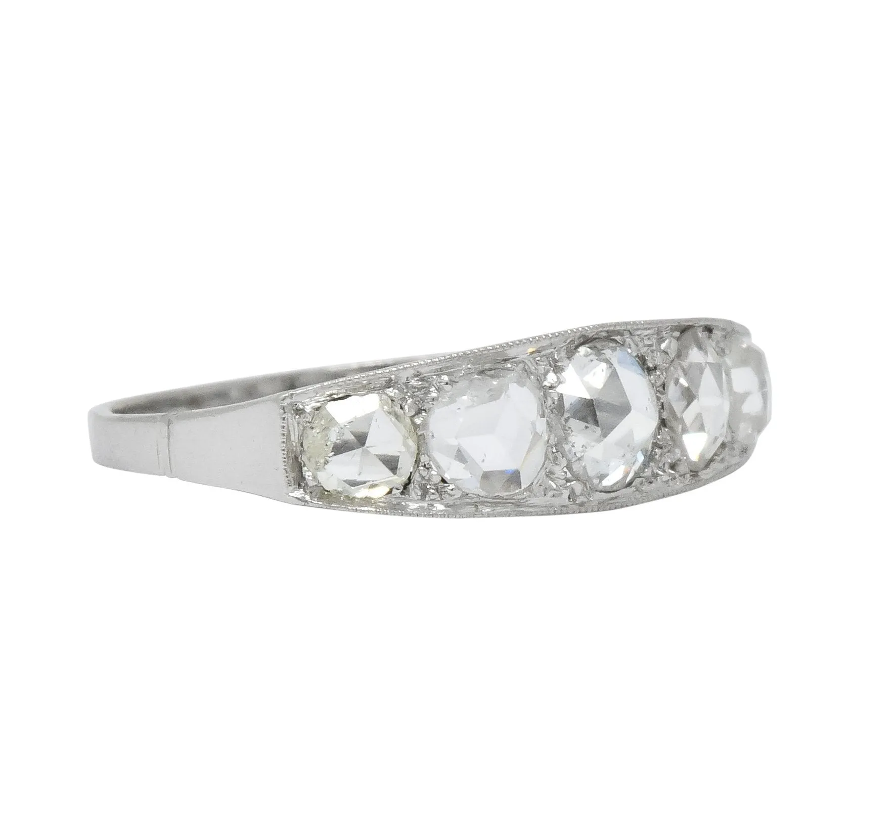 Edwardian 0.55 CTW Rose Cut Diamond Platinum Five Stone Band Ring