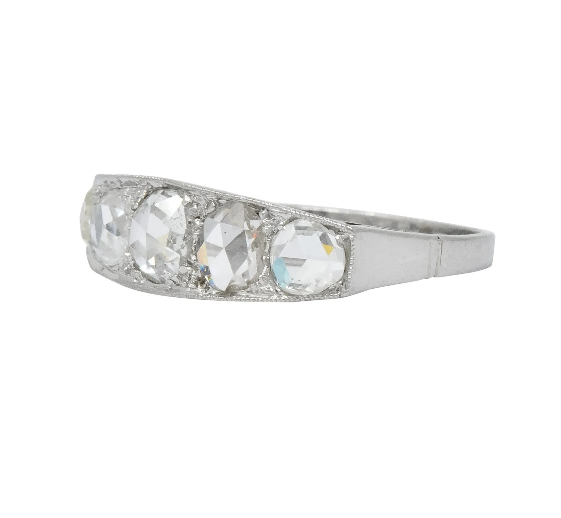 Edwardian 0.55 CTW Rose Cut Diamond Platinum Five Stone Band Ring