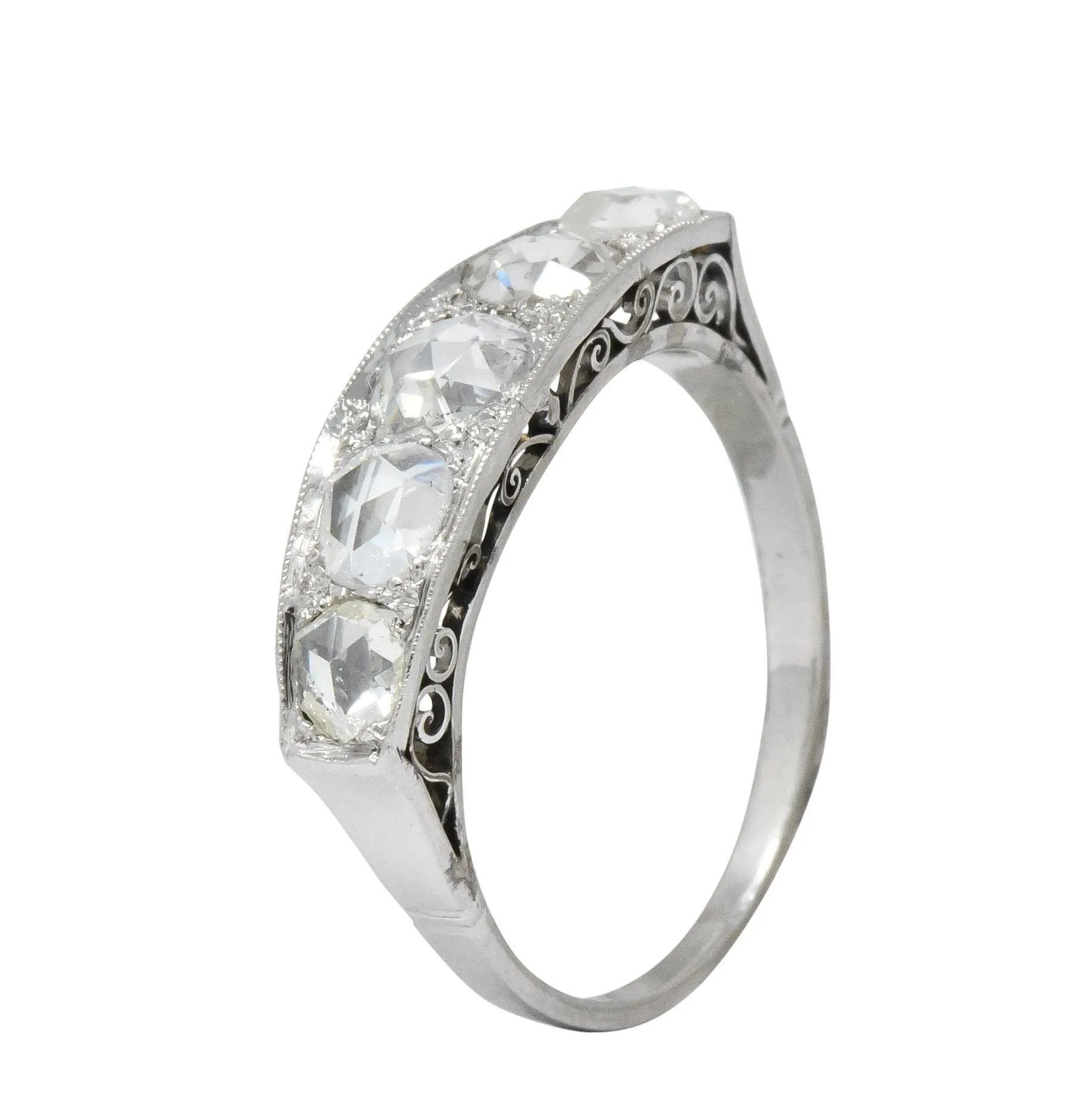 Edwardian 0.55 CTW Rose Cut Diamond Platinum Five Stone Band Ring