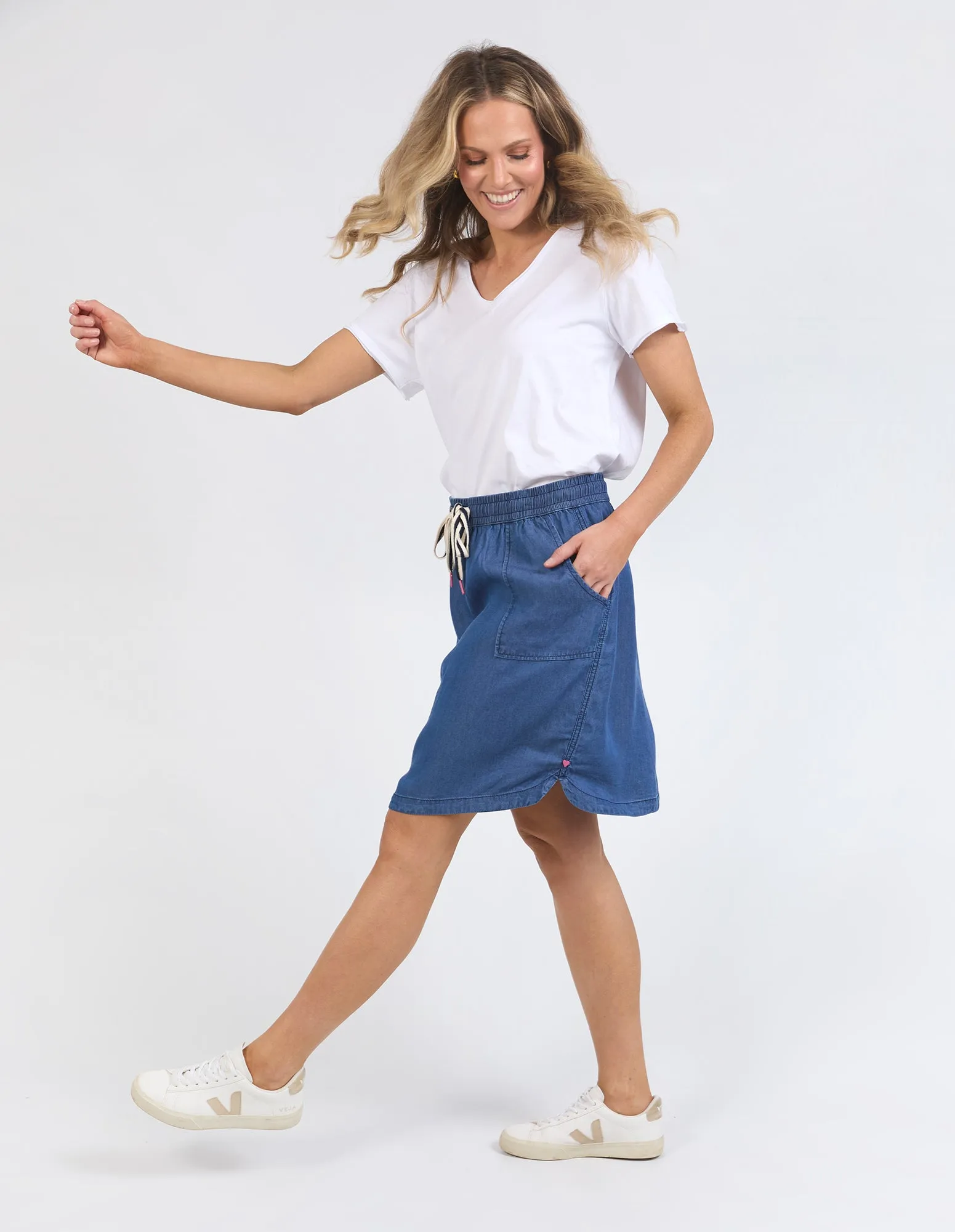 Emmy Chambray Skirt Dark Blue Wash