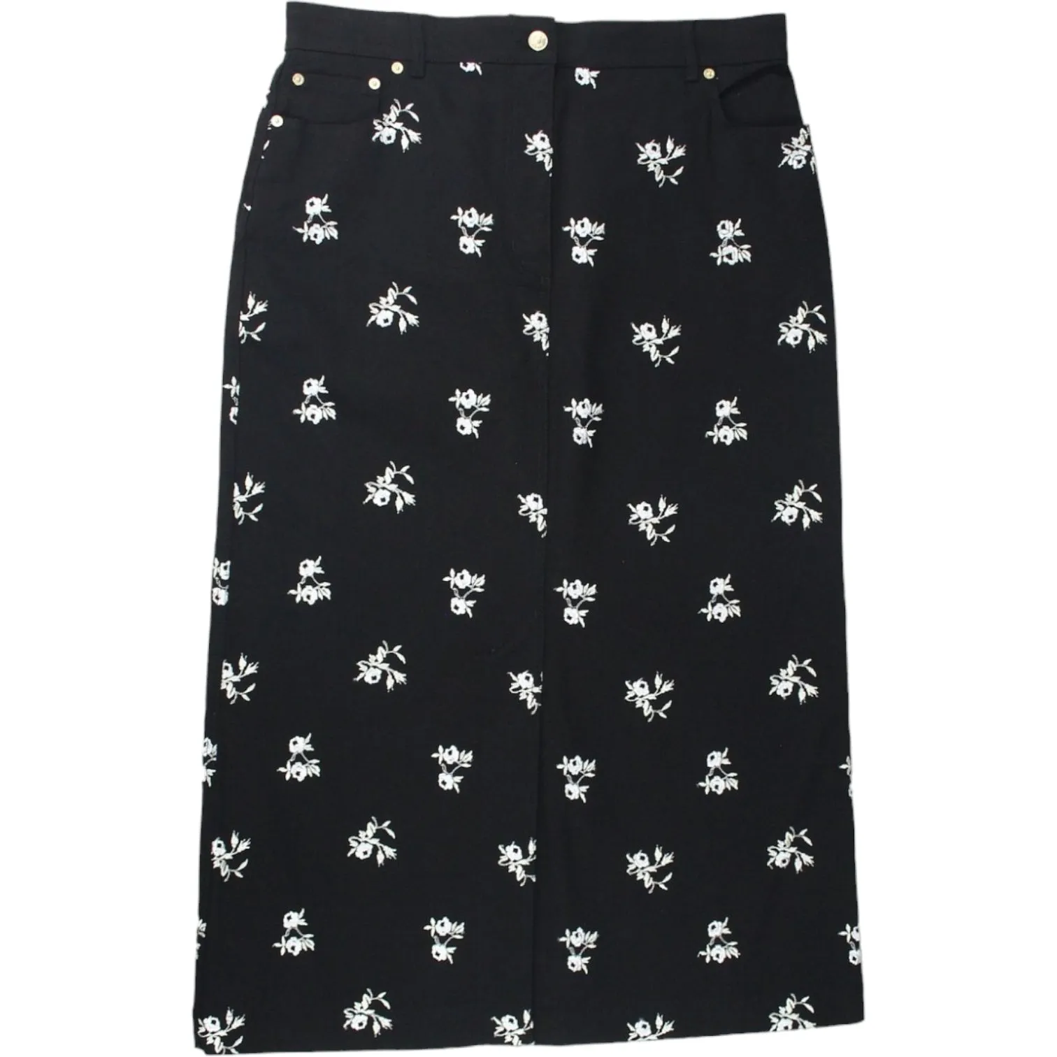 Erdem Black/White Floral Denim Maxi Skirt