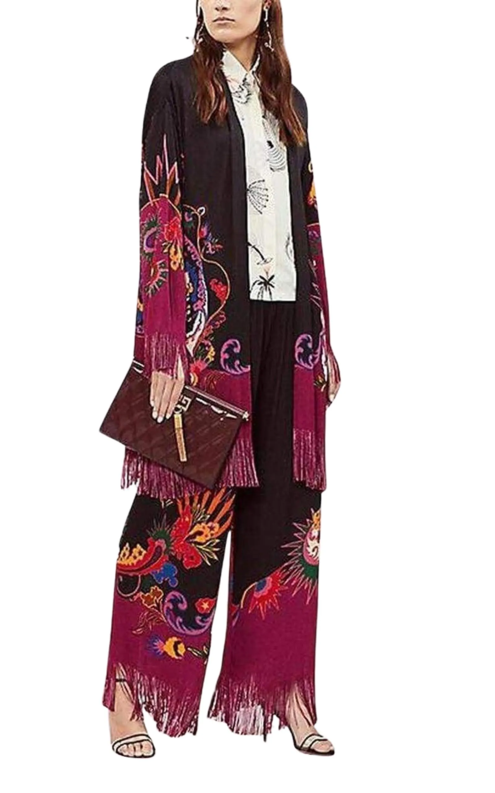 ETRO  |Fringe Jacquard Floral Cardigan Jacket