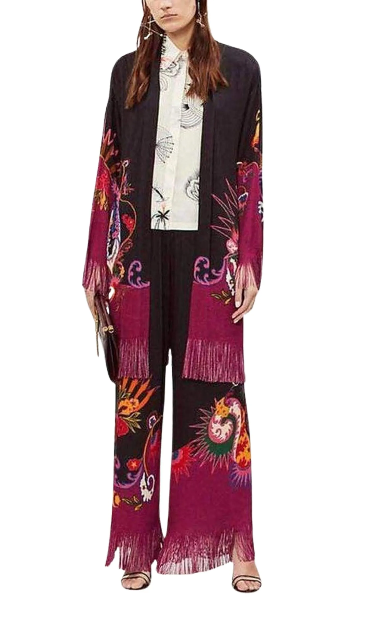 ETRO  |Fringe Jacquard Floral Cardigan Jacket