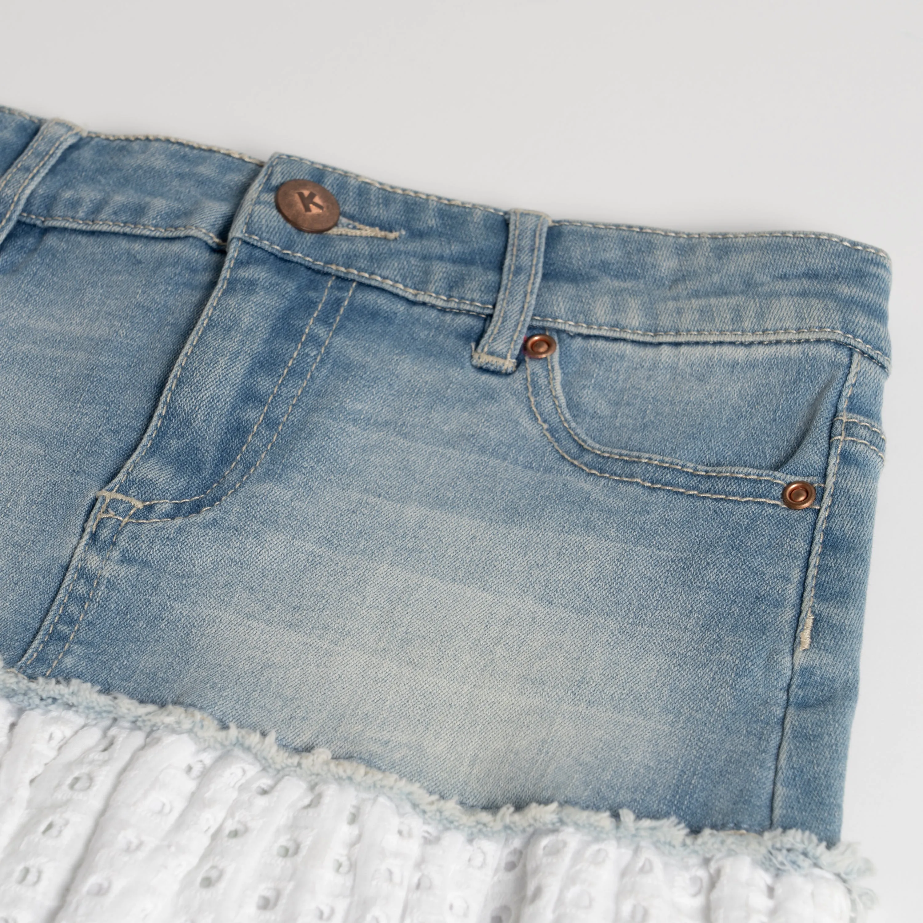 Eyelet Tiered Denim Skirt